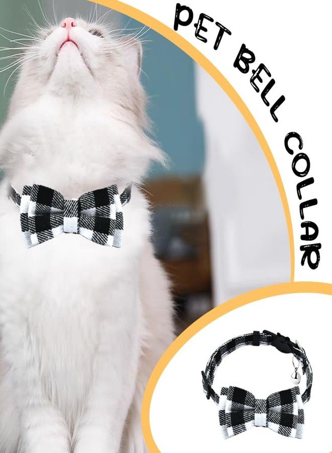 Sdopbinbin Dog Cat Collar Bowtie Breakaway Adjustable Cat Collar with Bow Tie for Cat Black and White Bow Tie Collar for Cats Dog with Bell Collar for Small Cats Dogs Checkered Collar Bow Tie for Puppy Kitten - Image 4